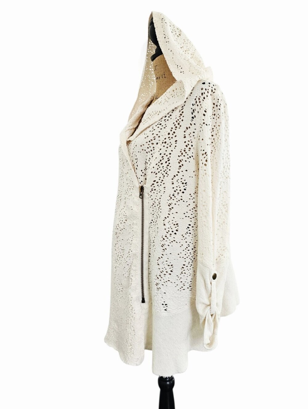 Free People Doily Hooded Cardigan Ivory Open Knit Boho Jacket, Size S - Picture 5 of 11